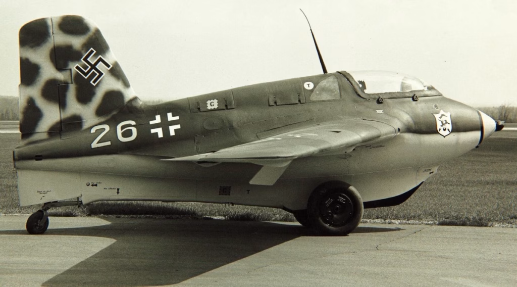 Me 163, showing the markings for C-stoff and T-stoff.